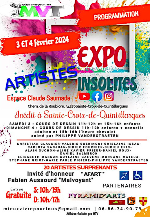 Exposition ARTISTES INSOLITES  Les 3 et 4 Février 2024  à Sainte Croix les Quintillargues