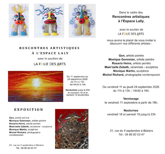 Rencontres artistiques &agrave; l'Espace Lally &agrave; B&eacute;ziers du 11 au 24 septembre 2026